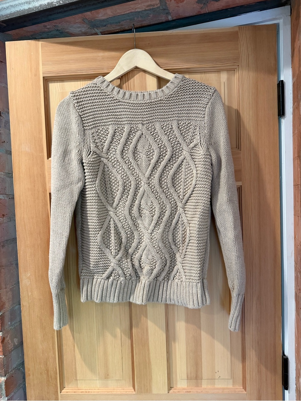 Lands' End Cable-Knit Crewneck Drifter Sweater Beige